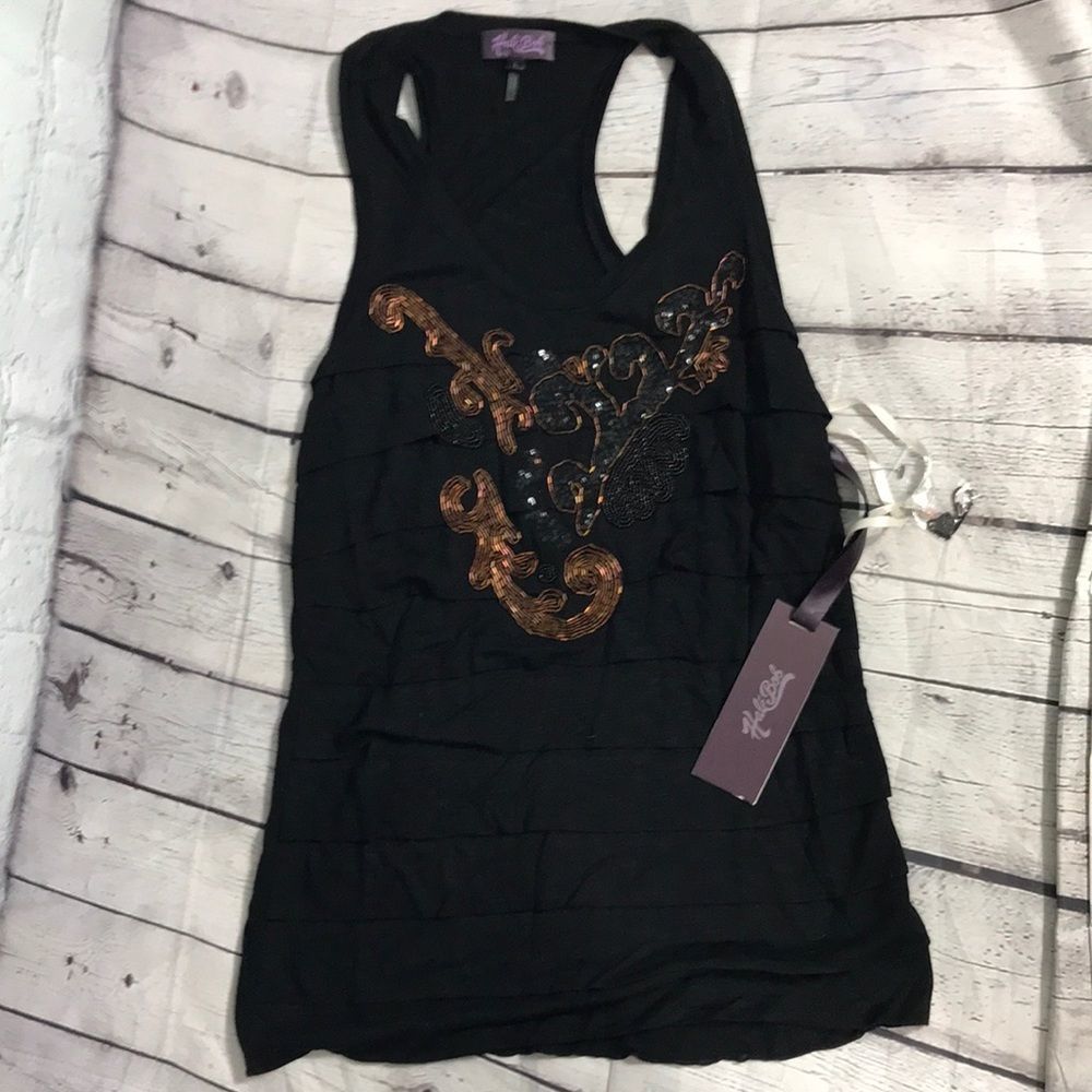 Hale Bob Beaded Tank with layered tiers Copper Beading NWT size Large
